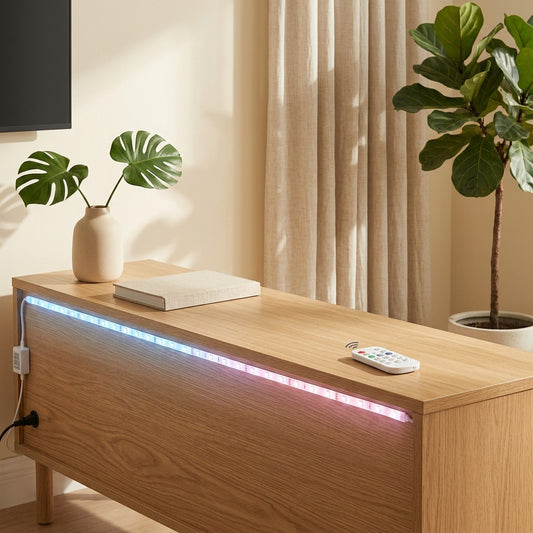 Hueclick™ RGB LED Strip Lights With Remote Control in a calm home setting