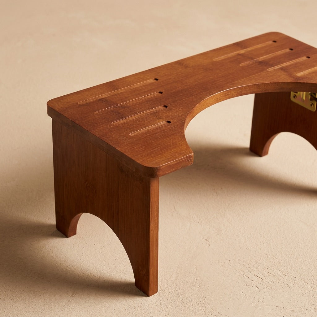 Oakperch™ Wood Toilet Stool, material and detail close-up
