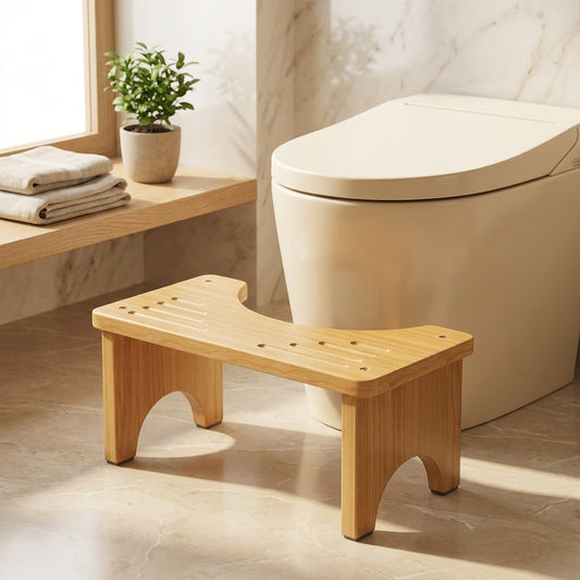 Oakperch™ Wood Toilet Stool in a calm home setting