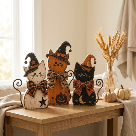 Spookwood™ Halloween Wooden Desktop Decoration Set in a calm home setting