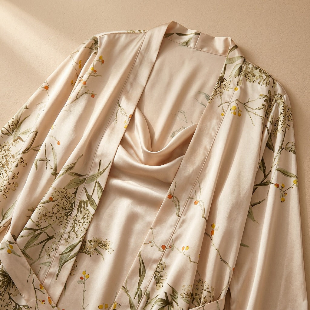 Satinlull™ Satin Two-Piece Pajama Set, material and detail close-up