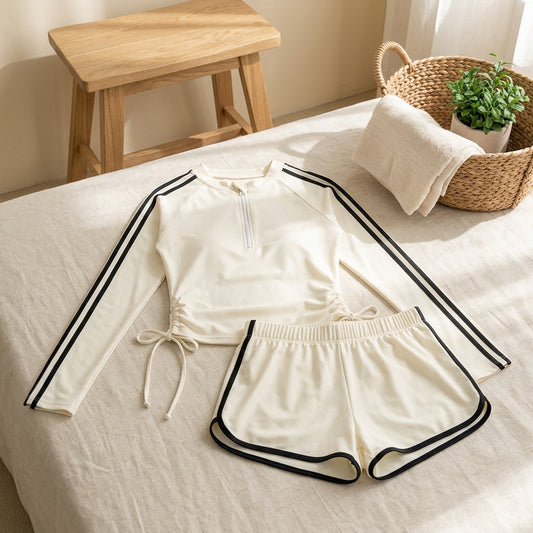 Swimcover™ Long-Sleeve Two-Piece Swimsuit in a calm home setting