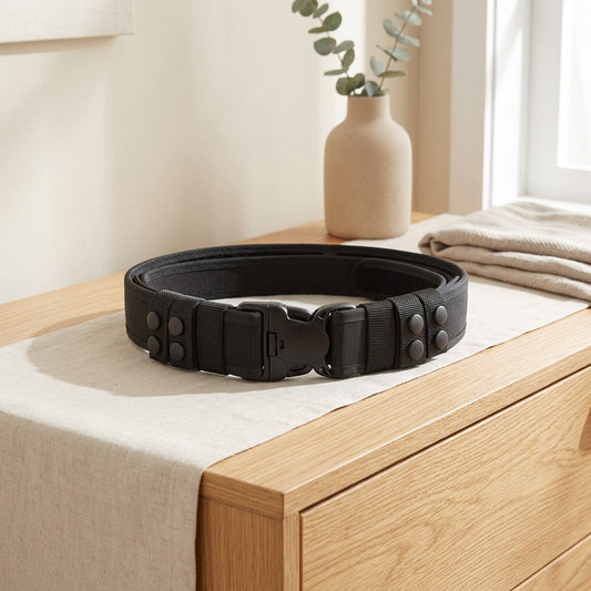 Dutyweave™ Nylon Tactical Duty Belt in a calm home setting