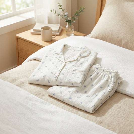 Cottonlull™ Pure Cotton Pajama Set in a calm home setting