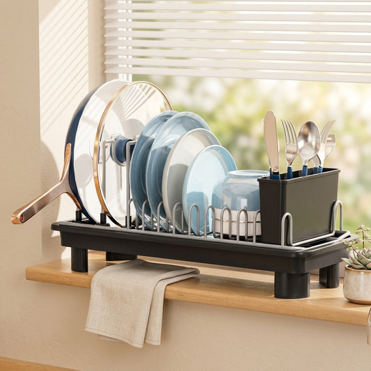 Dishdry™ Iron Kitchen Dish Drain Rack in a calm home setting