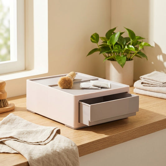 Roomkeep™ ABS Plastic Hotel Room Supplies Box in a calm home setting