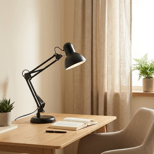Longglow™ Foldable Long-Arm LED Desk Lamp in a calm home setting