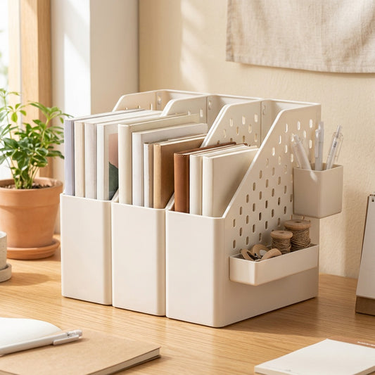 Bookbreeze™ Perforated Plastic Book Storage Box in a calm home setting