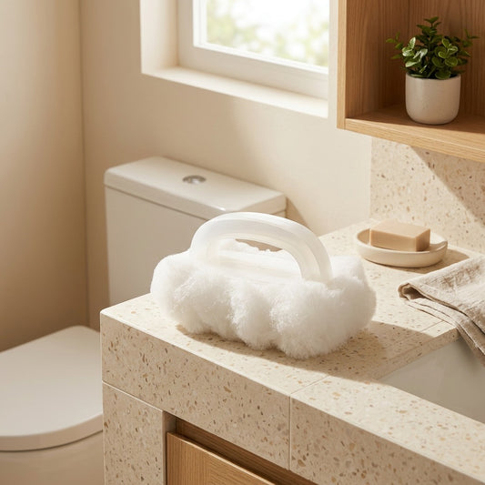 Pressrinse™ Squeeze Water Toilet Cleaning Brush in a calm home setting