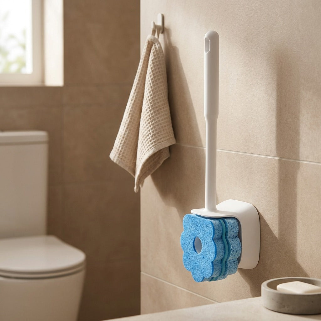 Bowlbristle™ Wall-Mounted Disposable Toilet Brush, styled close view