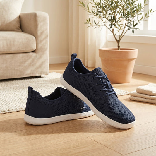 Widewalk™ Wide-Toe Barefoot Mesh Sports Shoes in a calm home setting