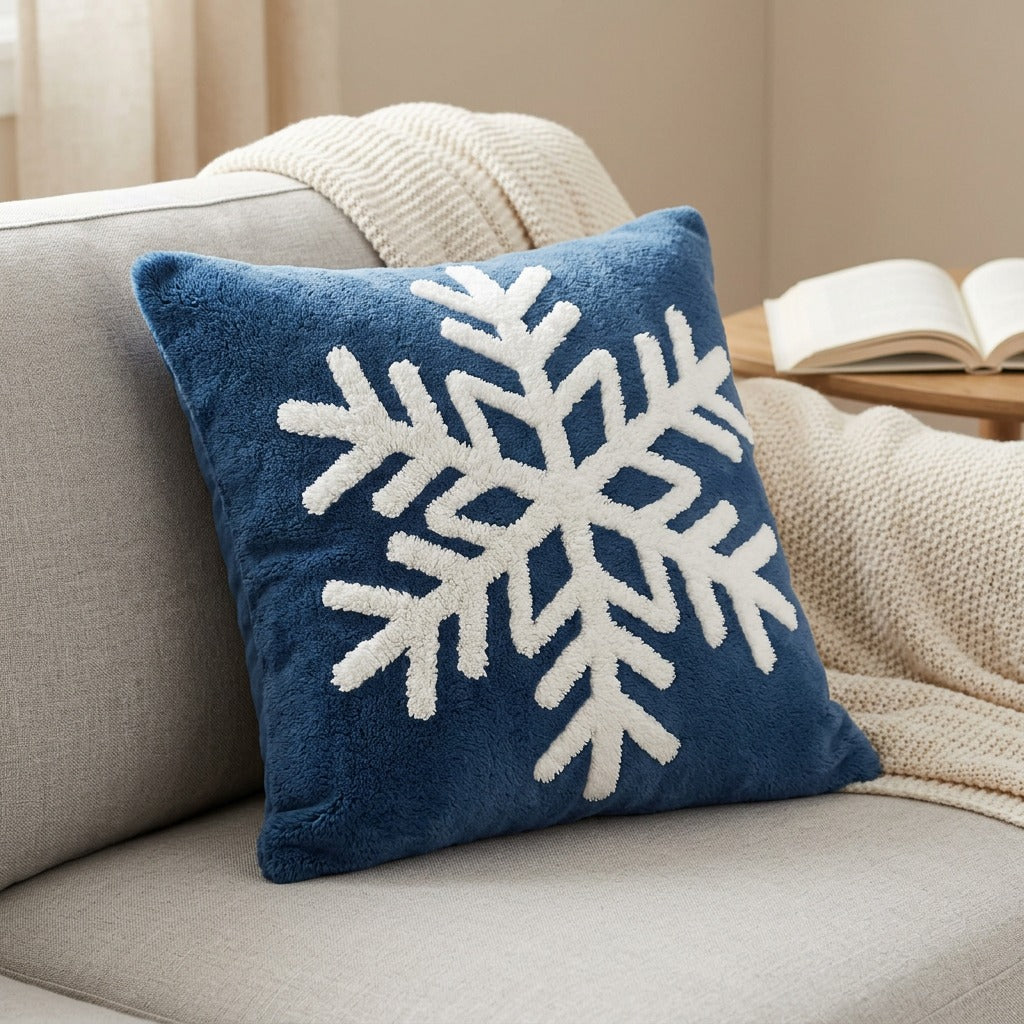 Snowplush™ Plush Snowflake Throw Pillow Cover, styled close view