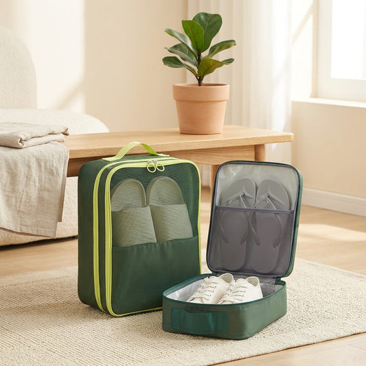 Twilltote™ Twill PVC Shoe Storage Bag in a calm home setting