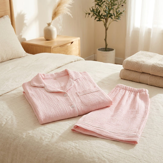 Gauzebreeze™ Cotton Gauze Shorts Pajama Set in a calm home setting