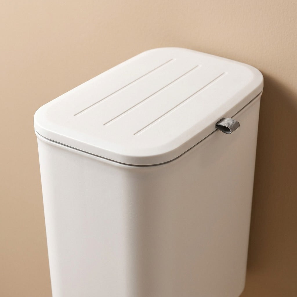 Binswing™ Wall-Mounted Plastic Trash Can, material and detail close-up