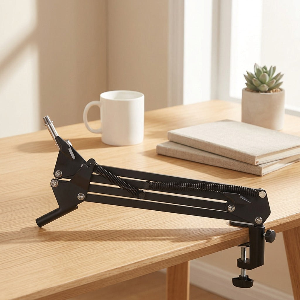 Foldbrace™ Metal Foldable Desk Lamp Bracket, styled close view