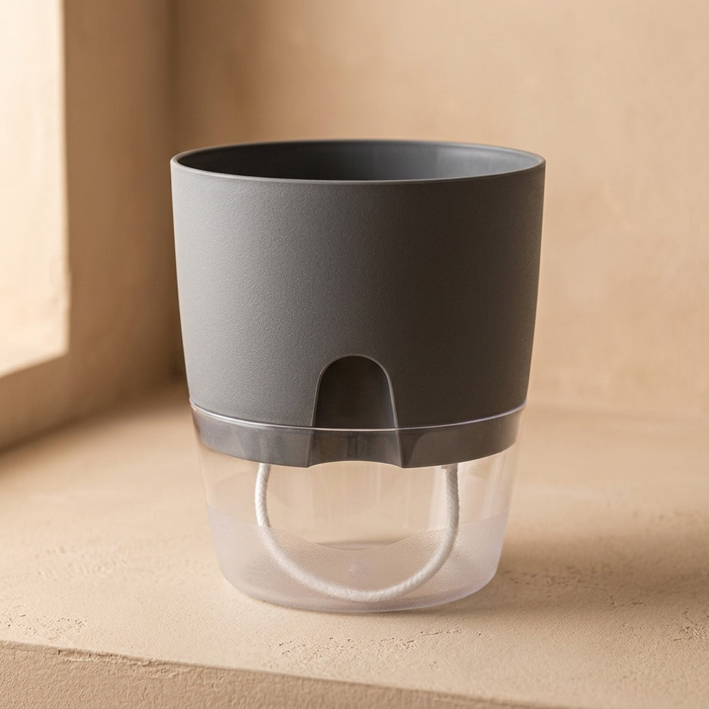 Dewroot™ Plastic Self-Watering Flower Pot, material and detail close-up