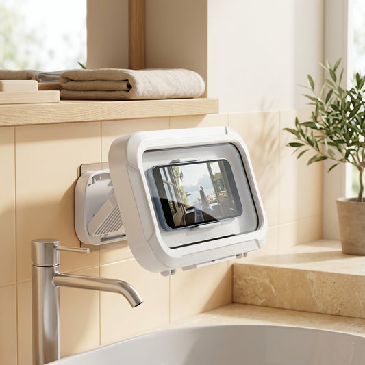 Wallhold™ Waterproof Wall-Mounted Phone Holder in a calm home setting