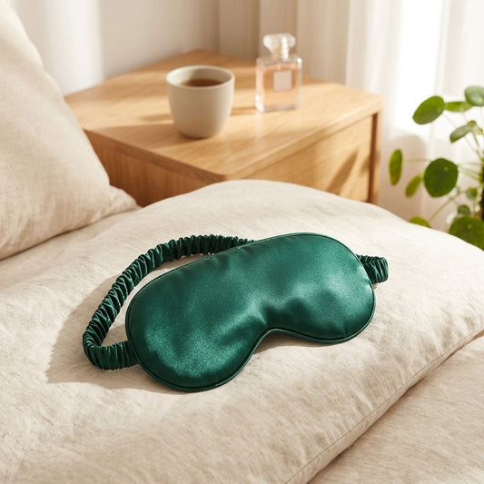 Lullmask™ Imitation Mulberry Silk Sleep Eye Mask in a calm home setting