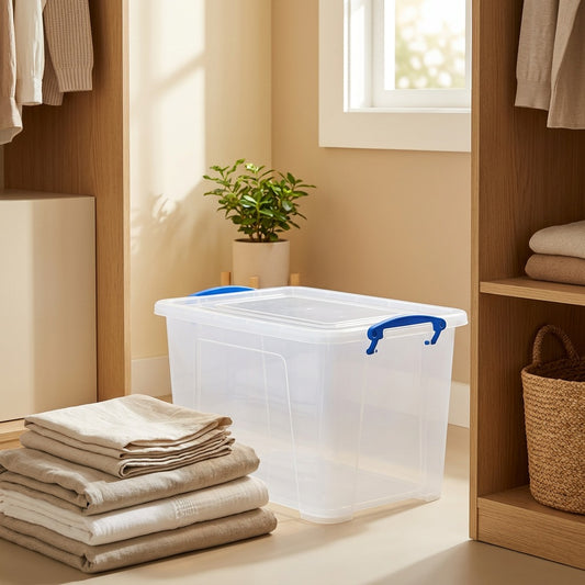 Cleartote™ Translucent Plastic Storage Box in a calm home setting