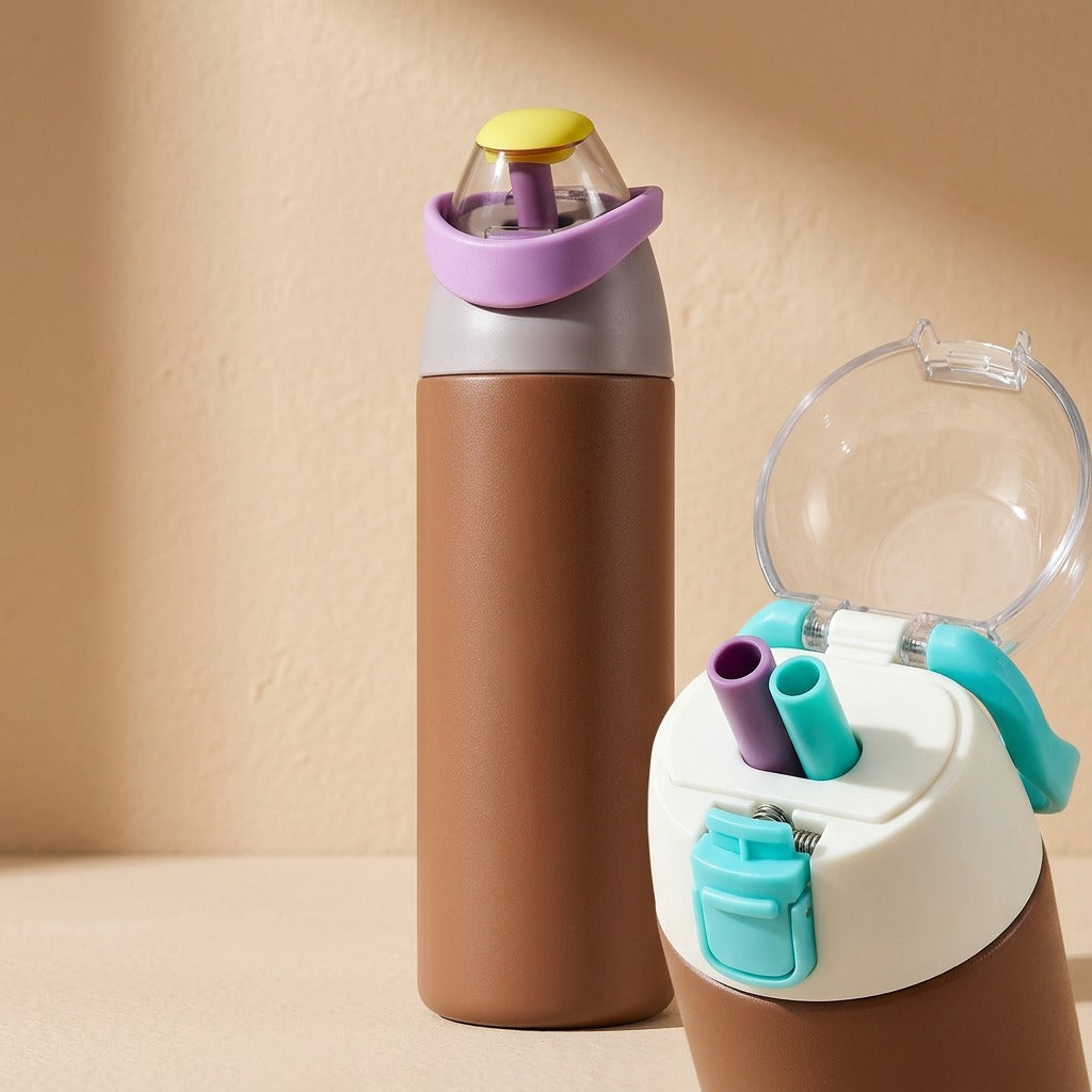 Gulpgrip™ Stainless Steel Water Bottle with Straw, material and detail close-up