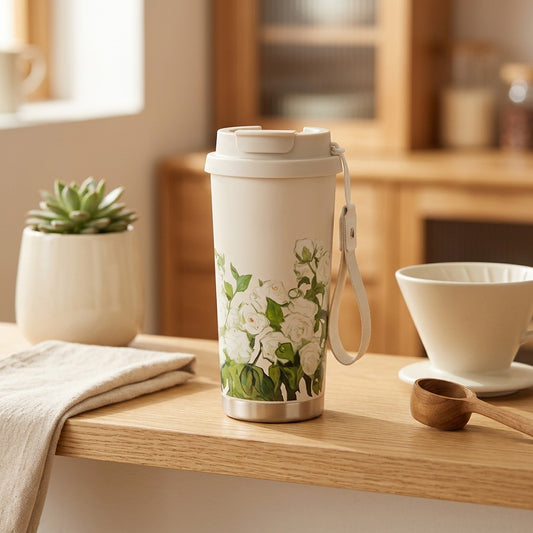 Frostlock™ Stainless Steel Vacuum Flask in a calm home setting