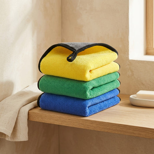 Soakweave™ Double-Sided Coral Fleece Car Wash Towel in a calm home setting