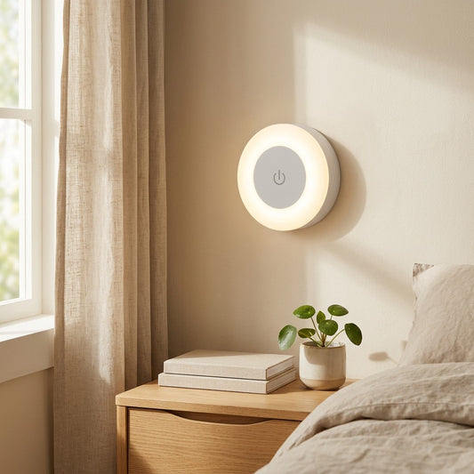 Duskbloom™ Touch Sensitive Rechargeable Night Light in a calm home setting