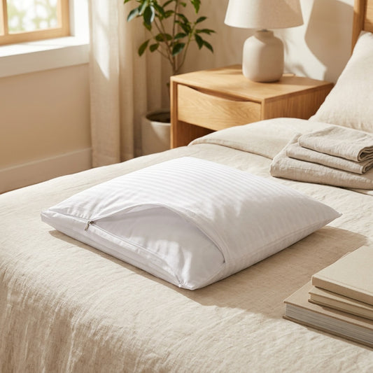 Dustzip™ Dustproof Polyester Pillow Insert Cover in a calm home setting