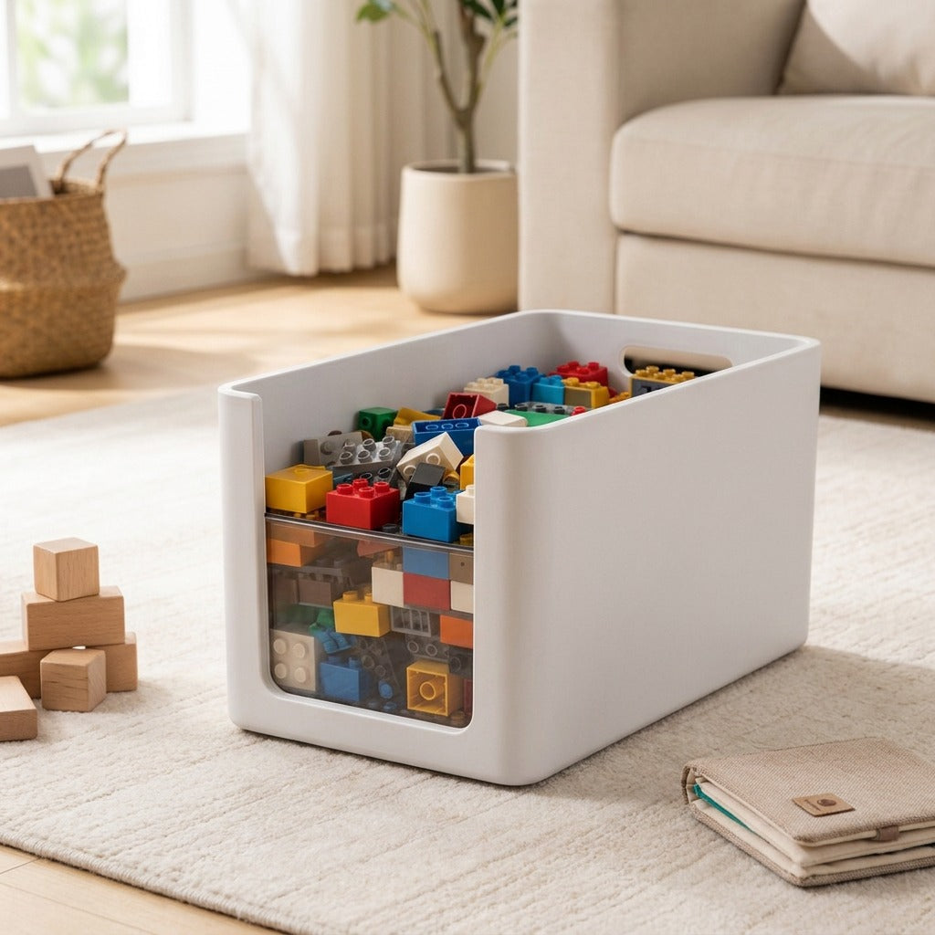 Stowbin™ Modern Minimalist Plastic Storage Box Organizer, styled close view