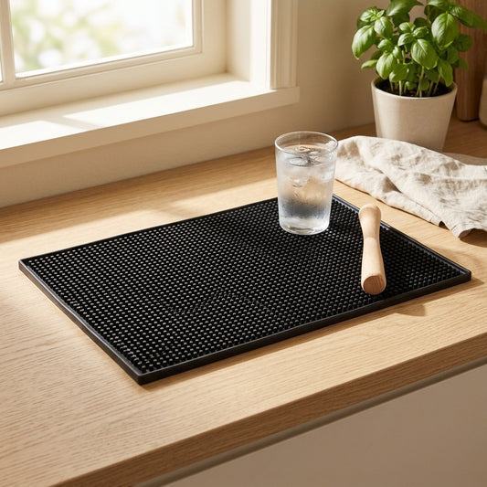Barridge™ PVC Bar Draining Mat and Drink Coaster in a calm home setting