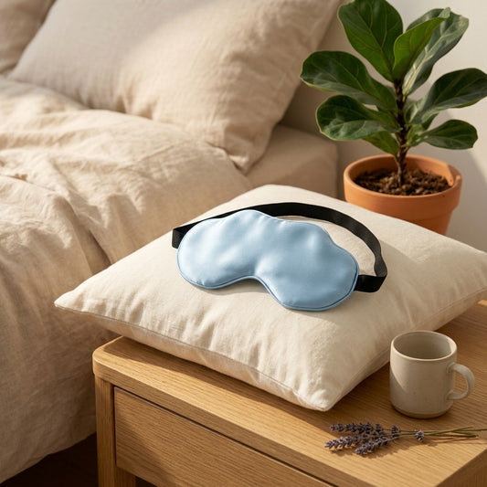Cloudsilk™ Mulberry Silk Sleep Mask in a calm home setting