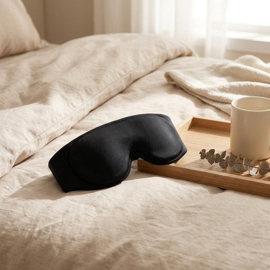 Dozegroove™ 3D Gravity Eye Mask in a calm home setting
