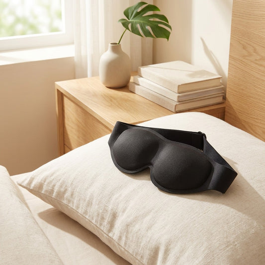Drowse™ Gravity Eye Mask With Slow-Rebound Foam in a calm home setting