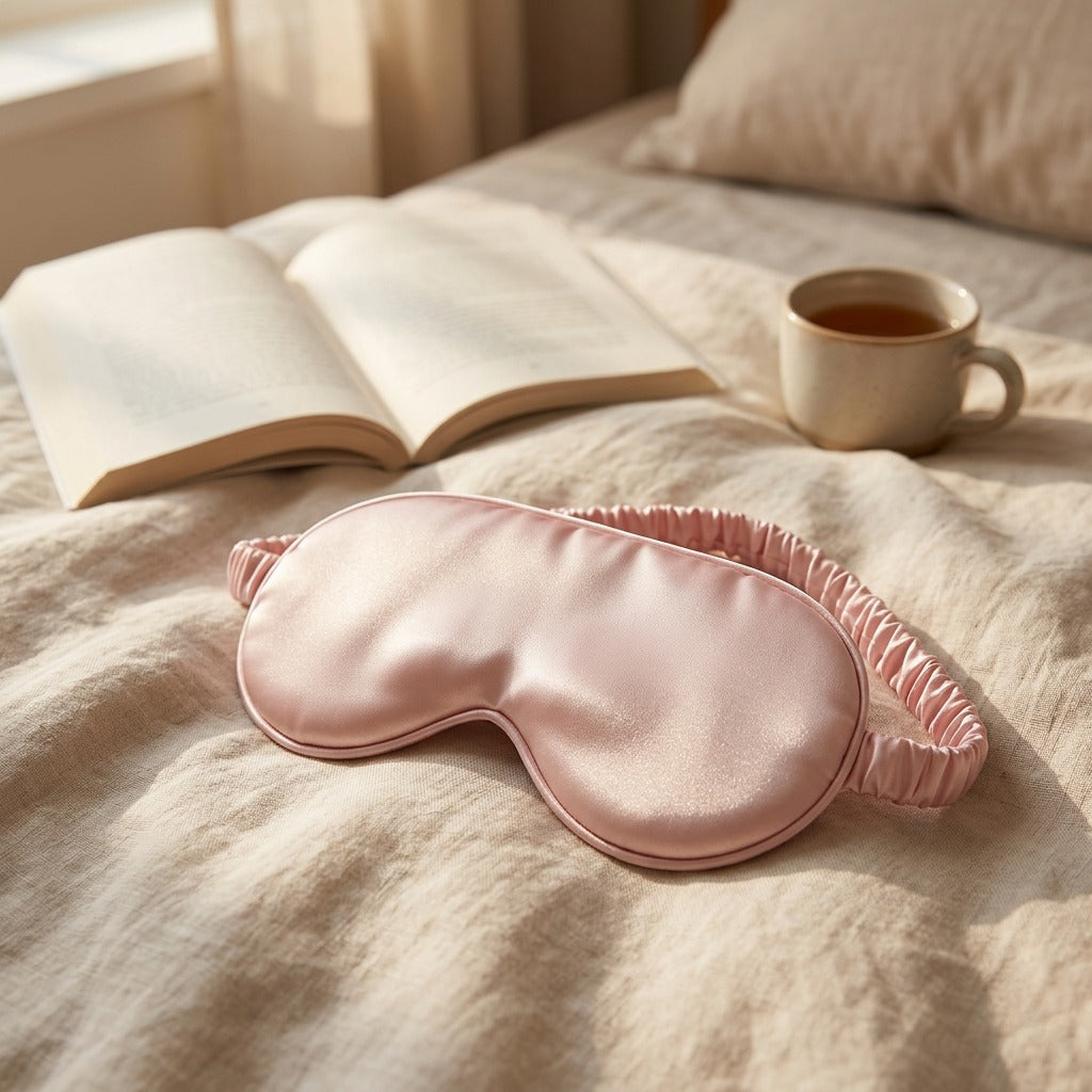 Duoshine™ Double-Sided Satin Sleep Mask, styled close view