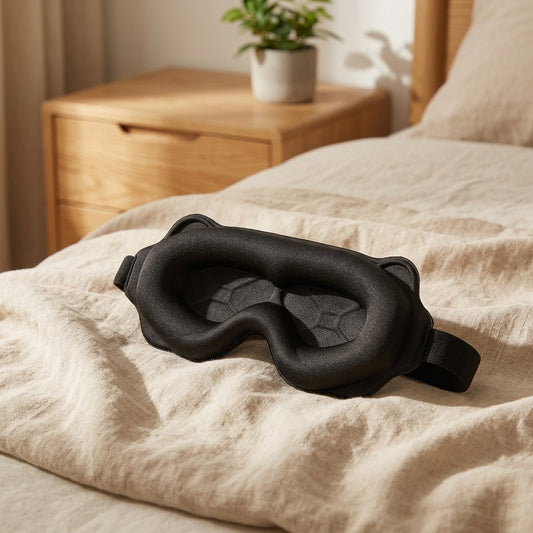 Duskrest™ 3D Shading Sleep Eye Mask in a calm home setting