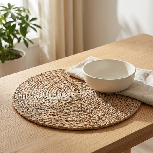 Tableweave™ Hand-Woven Reed Grass Placemat in a calm home setting