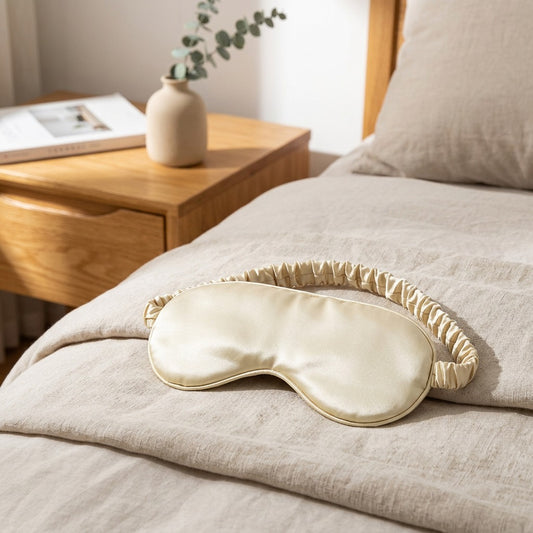 Loomrest™ Silk Eye Mask Sleep Shade in a calm home setting