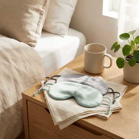 Lunarest™ Mulberry Silk Sleep Eye Mask in a calm home setting