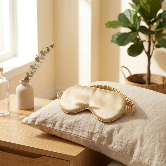 Lunasilk™ Double-Sided Silk Eye Mask in a calm home setting
