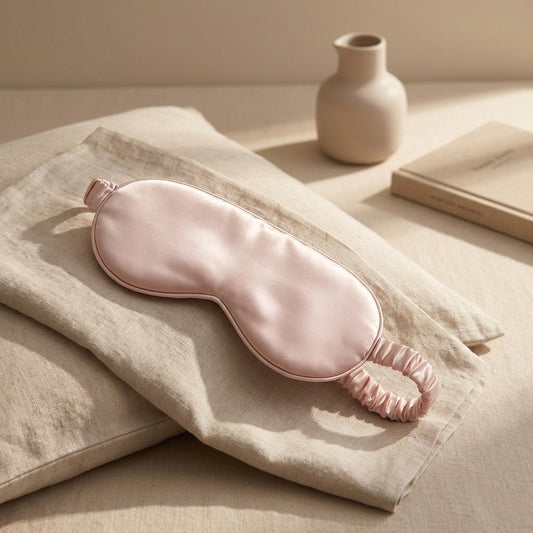 Mulberrest™ Mulberry Silk Sleep Eye Mask, styled close view