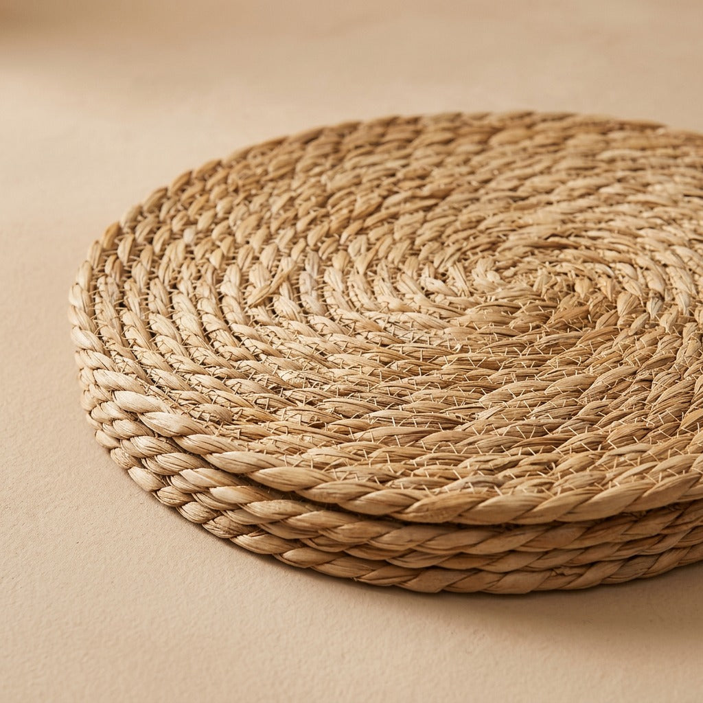 Reedloom™ Woven Seagrass Round Table Mat, material and detail close-up