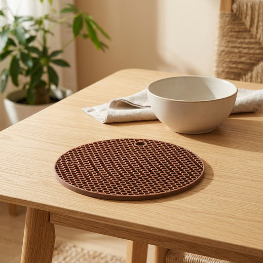 Trivetguard™ Round Dining Table Mat for Heat Insulation in a calm home setting