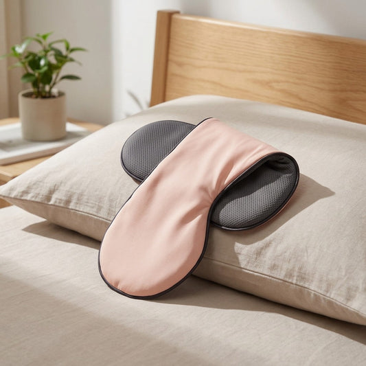 Restwave™ Dual-Sided Warm and Cool Sleep Eye Mask in a calm home setting