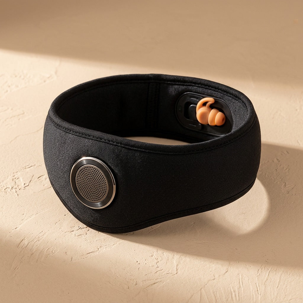 Snoozewrap™ Head-Mounted Sleep Ear Muffs, material and detail close-up