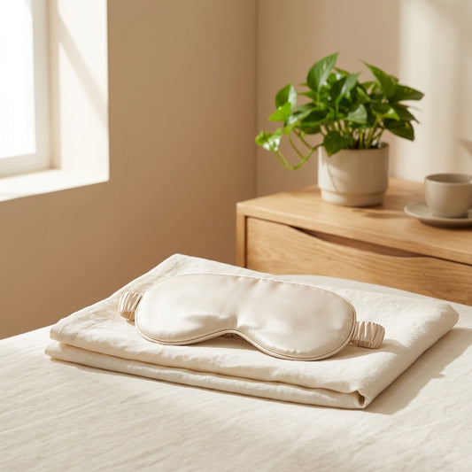 Softsleep™ Double-Sided Silk Eye Mask in a calm home setting
