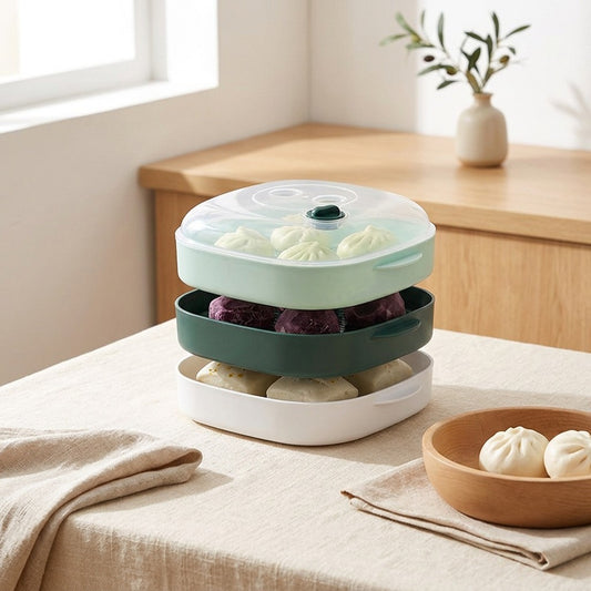 Steamtier™ Multi-Layer Microwave Steamer with Lid in a calm home setting