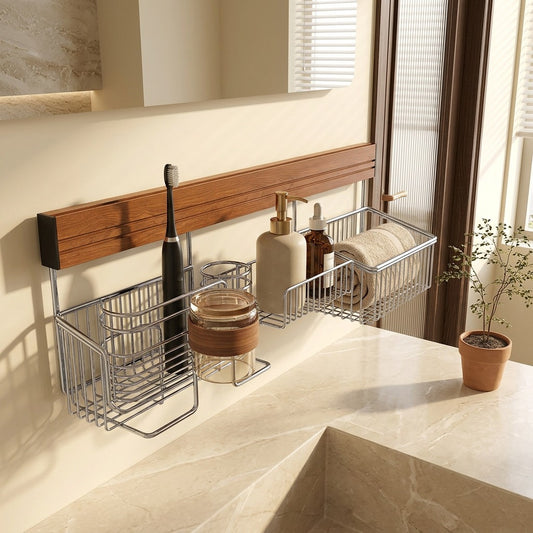 Bathbeam™ Stainless Steel Bathroom Storage Rack in a calm home setting