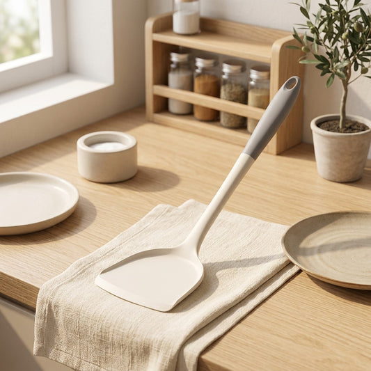 Curveglaze™ High Temperature Resistant Silicone Shovel in a calm home setting
