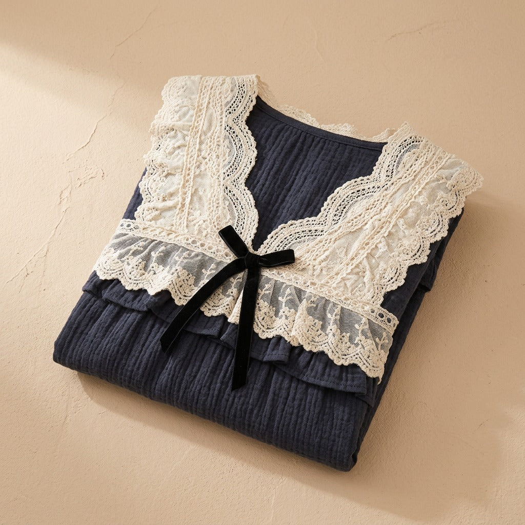 Loomcotta™ Cotton Lace Home Clothes Set, material and detail close-up